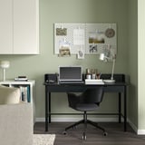 RIDSPÖ / FJÄLLBERGET Desk and chair, anthracite black stained ash veneer/dark gray