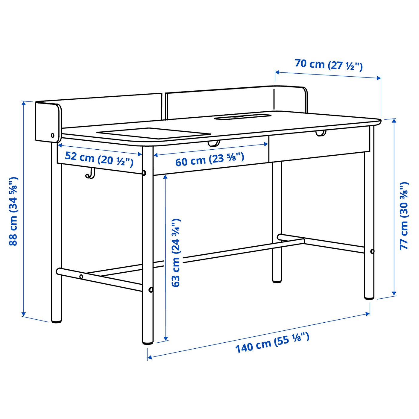 IKEA RIDSPÖ ナチュラルオークデザインデスク 140x70cm RIDSPÖ desk, anthracite, 140x70 cm - IKEA