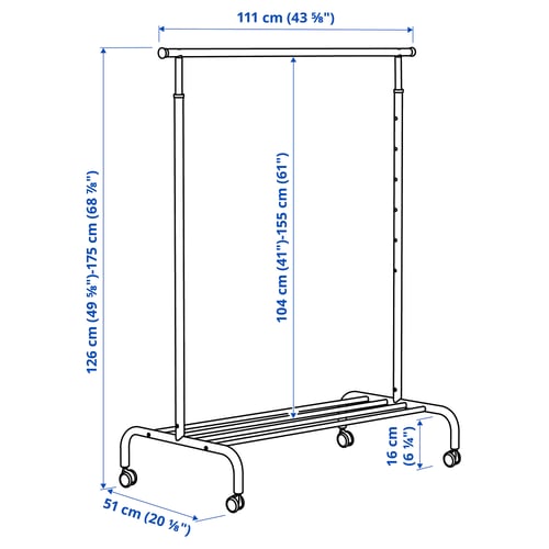Illustration with measurements for the product: RIGGA.