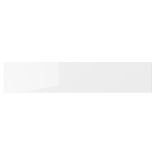 RINGHULT white glossy kitchen drawer with modern, rectangular shape and smooth, easy-to-clean surface.
