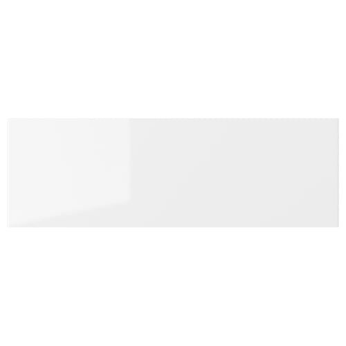 White glossy kitchen drawer front, sleek and modern design.
