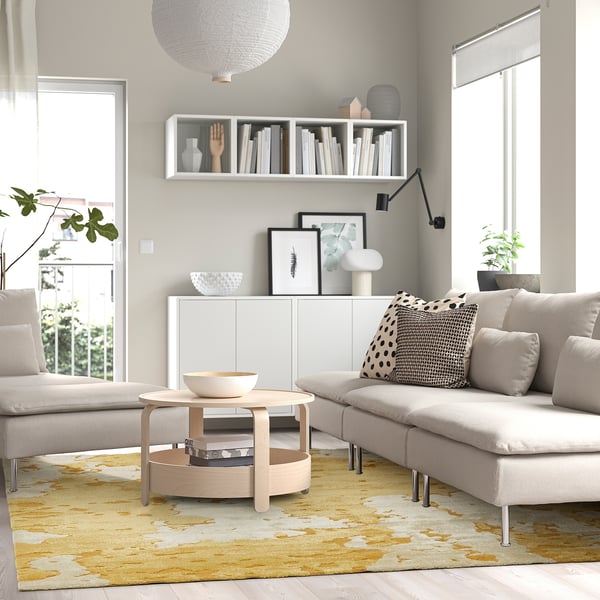RINGKLOCKA Rug, low pile, yellow/off-white, 7 ' 10 "x9 ' 10 "