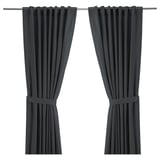 RITVA Curtains with tie-backs, 1 pair, gray/with heading tape, 57x98 "