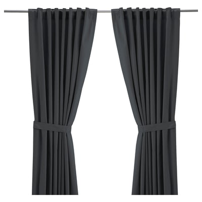 RITVA Curtains with tie-backs, 1 pair, gray/with heading tape, 57x65 "