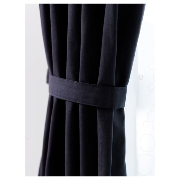 RITVA Curtains with tie-backs, 1 pair, gray/with heading tape, 57x98 "