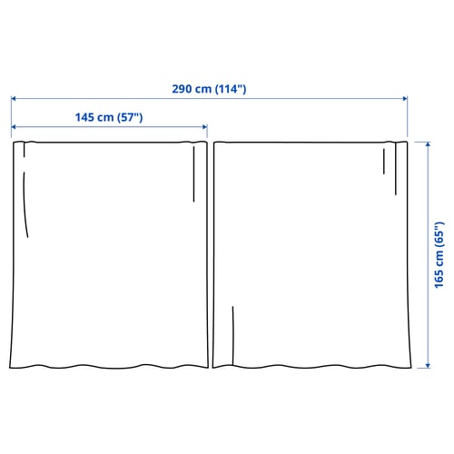 RITVA Curtains with tie-backs, 1 pair, white/with heading tape, 57x65 "