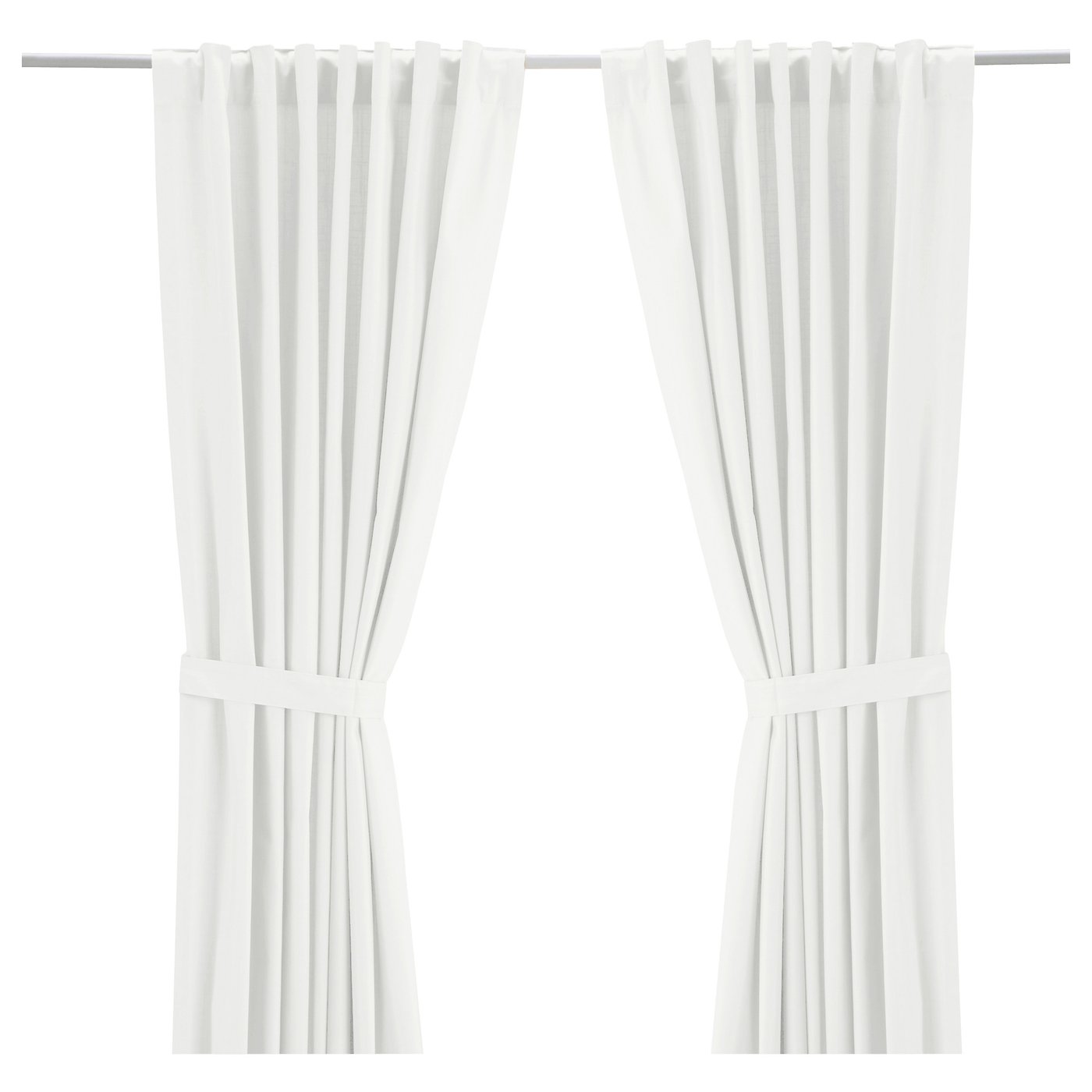 Curtains With Tie-Backs, 1 Pair, White/With Heading Tape