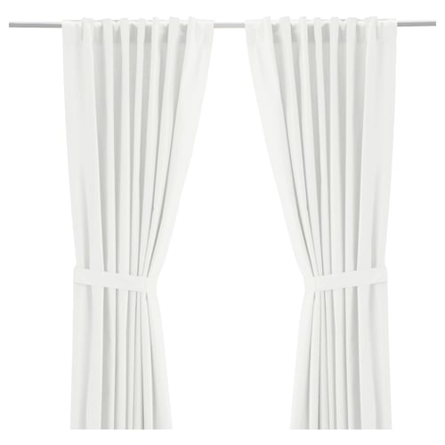 RITVA Curtains with tie-backs, 1 pair, white/with heading tape, 57x118 "