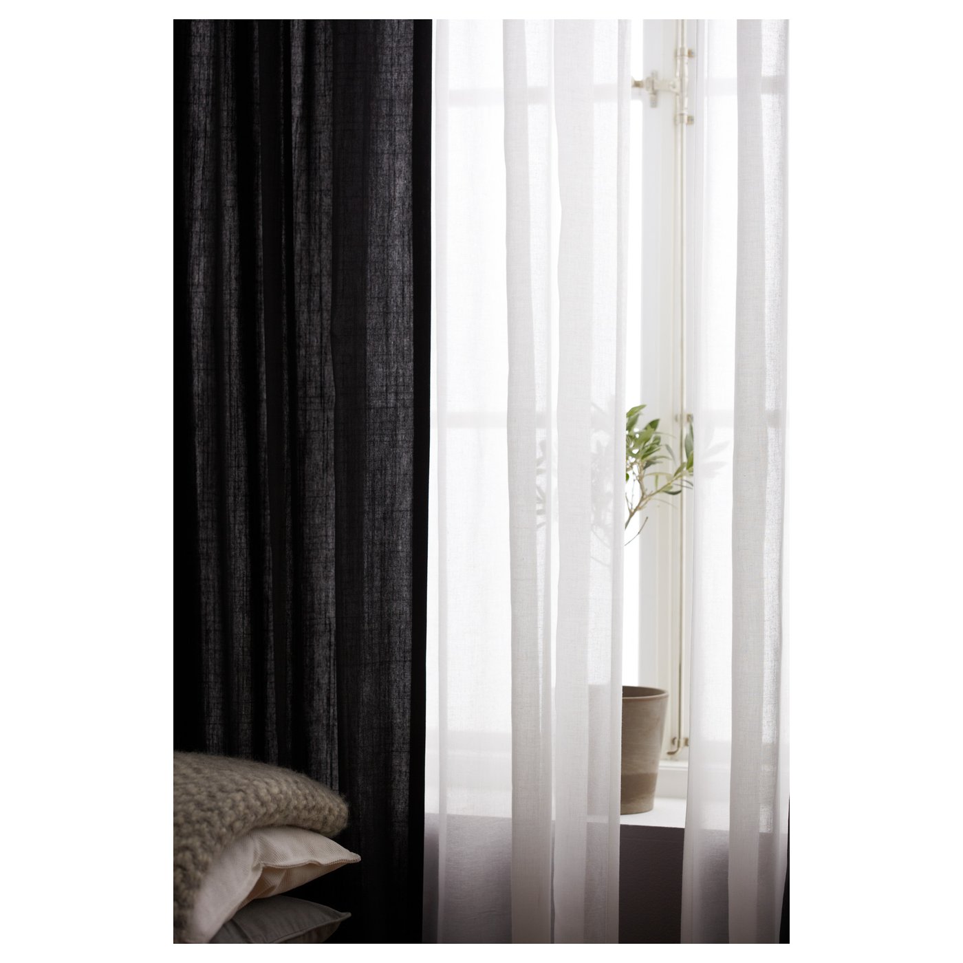 IKEA RITVA Off-White 100% Cotton Drapes – 57" X 65" Panels, 2-Tier Tiebacks, Modern Window Treatment