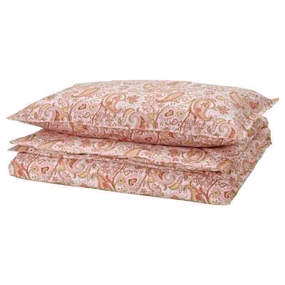 RODGERSIA Duvet cover and pillowcase(s), pink/white, Twin