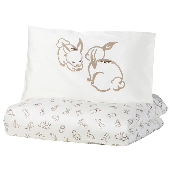 Rodhake Crib Duvet Cover Pillowcase Rabbit Pattern White Beige 43x49 14x22 Ikea