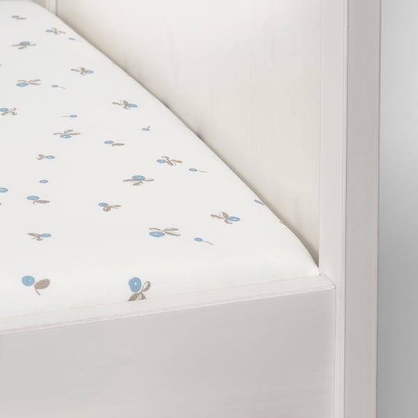RÖDHAKE crib fitted sheet, white/blueberry patterned, 28x52" IKEA