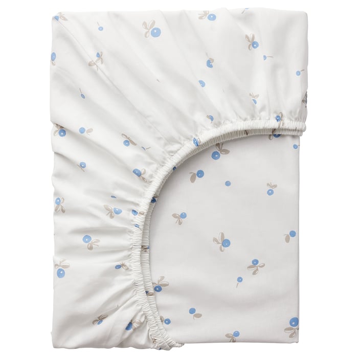RÖDHAKE crib fitted sheet, white/blueberry patterned, 28x52" IKEA