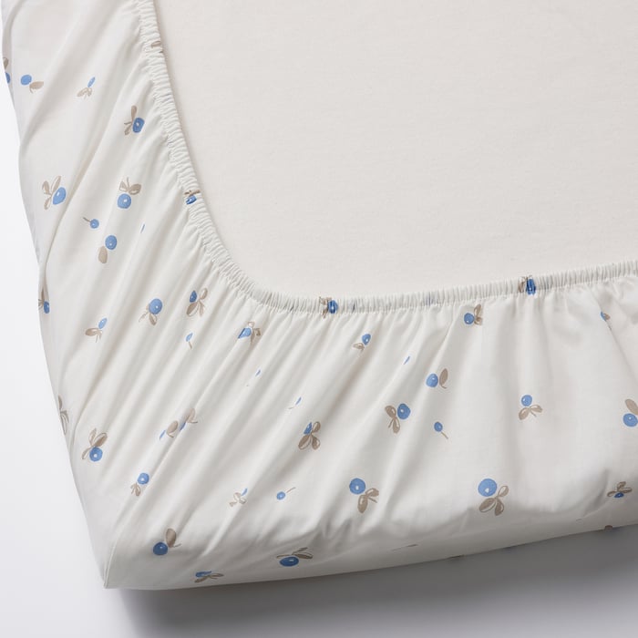 RÖDHAKE crib fitted sheet, white/blueberry patterned, 28x52" IKEA