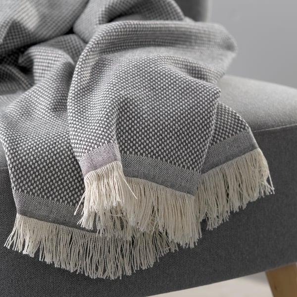 RÖNNBÄRSMAL Throw, gray/white, 51x67 "