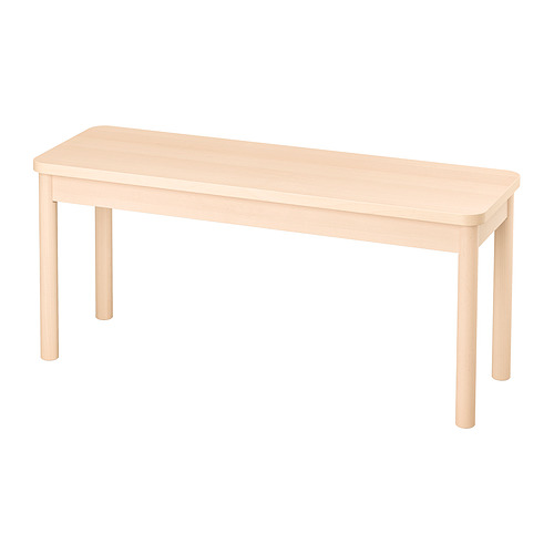Light wood RÖNNINGE bench, rectangular shape, with four tapered legs.