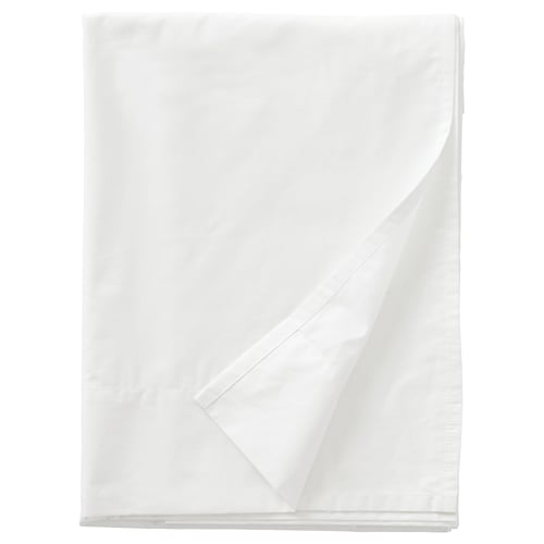 RÖNNVECKMAL white cotton bed sheet, crisp, rectangular, pure white, with folded top edge.