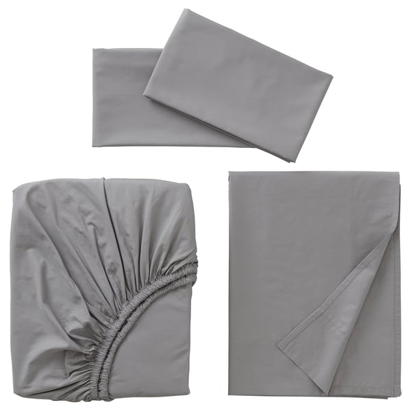 RÖNNVECKMAL Sheet set, gray, Queen