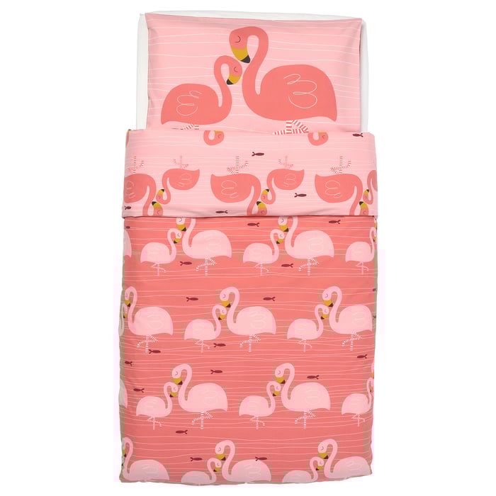 RÖRANDE Crib duvet cover/pillowcase, flamingo, pink, 43x49/14x22" IKEA