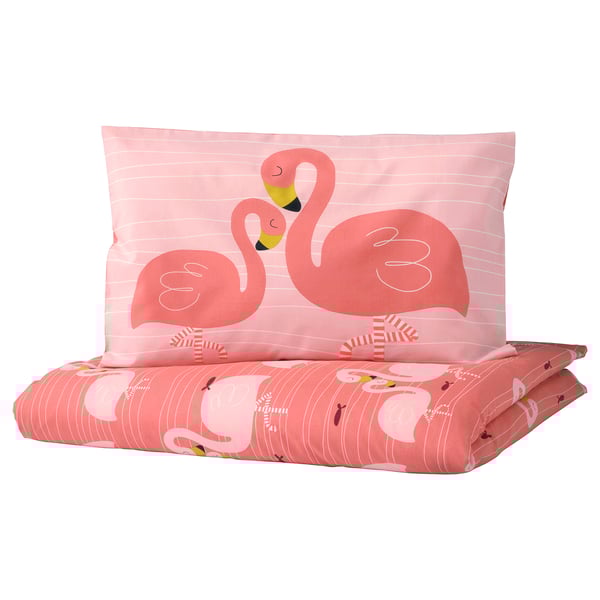 RÖRANDE Crib duvet cover/pillowcase, flamingo, pink, 43x49/14x22" IKEA