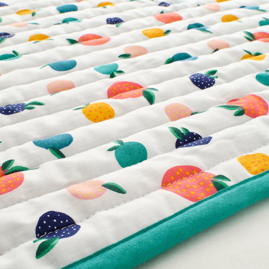 RÖRANDE Quilted blanket, fruit/dots pattern, blue, 38x38" IKEA