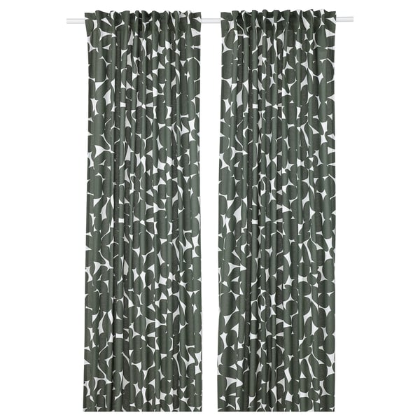 ROSENANEMON Curtains, 1 pair, white/dark green, 57x98" IKEA