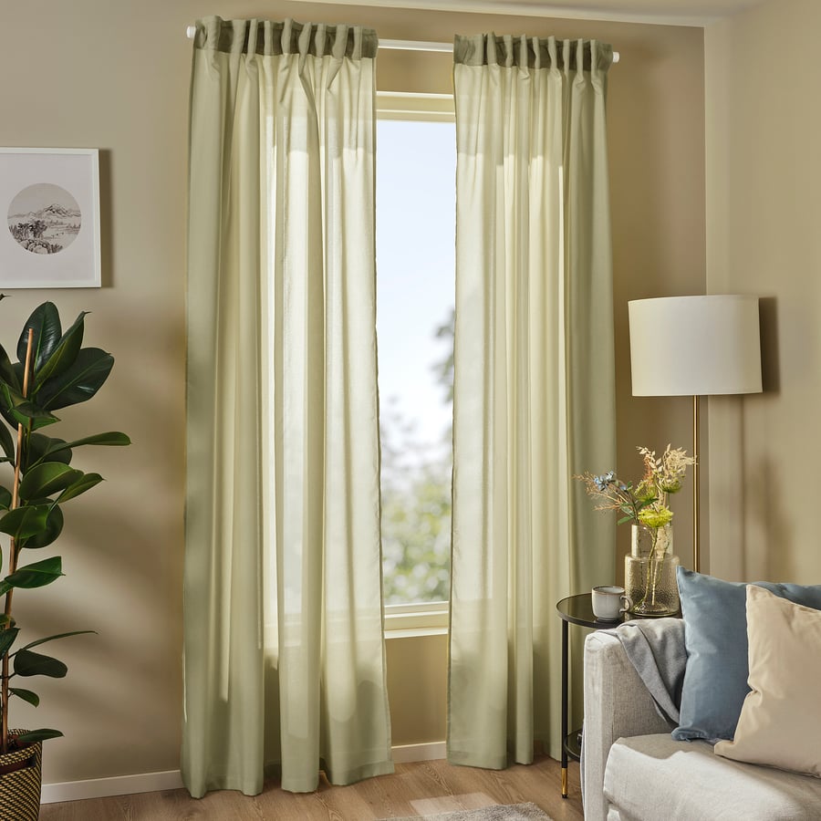 ROSENROBINIA sheer curtains, 1 pair, light olive-green, 57x98" - IKEA US
