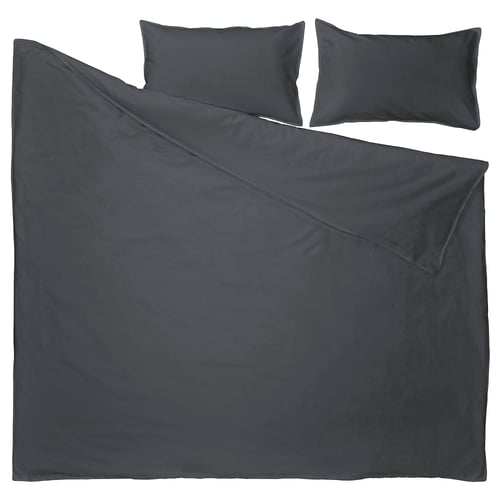 RUNDHAGTORN: anthracite bedding set, 100% cotton & linen. Includes flat & 2 pillowcases, pre-washed, relaxed look.