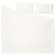 White RUNDHAGTORN bedding set, featuring a duvet cover and two pillowcases made of soft cotton and linen, with a casual, slightly wrinkled look.