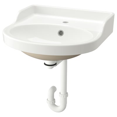 RUTSJÖN Semi-recessed sink with water trap, white, 20x19 5/8 "