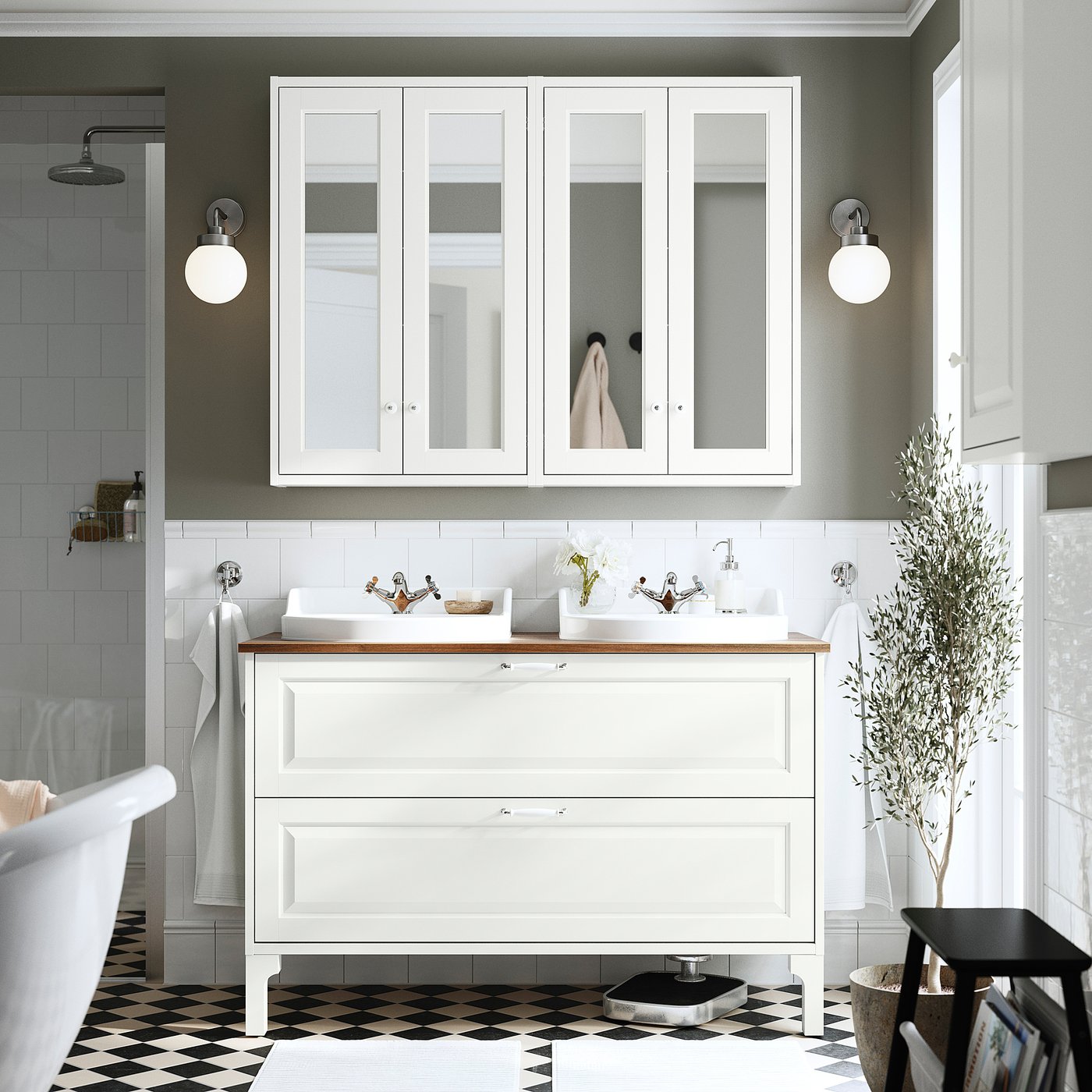 RUTSJÖN semi-recessed sink with water trap, white, 20x195/8