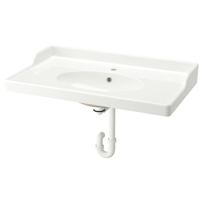 RUTSJÖN Sink with water trap, white, 37 3/8x21 7/8 "