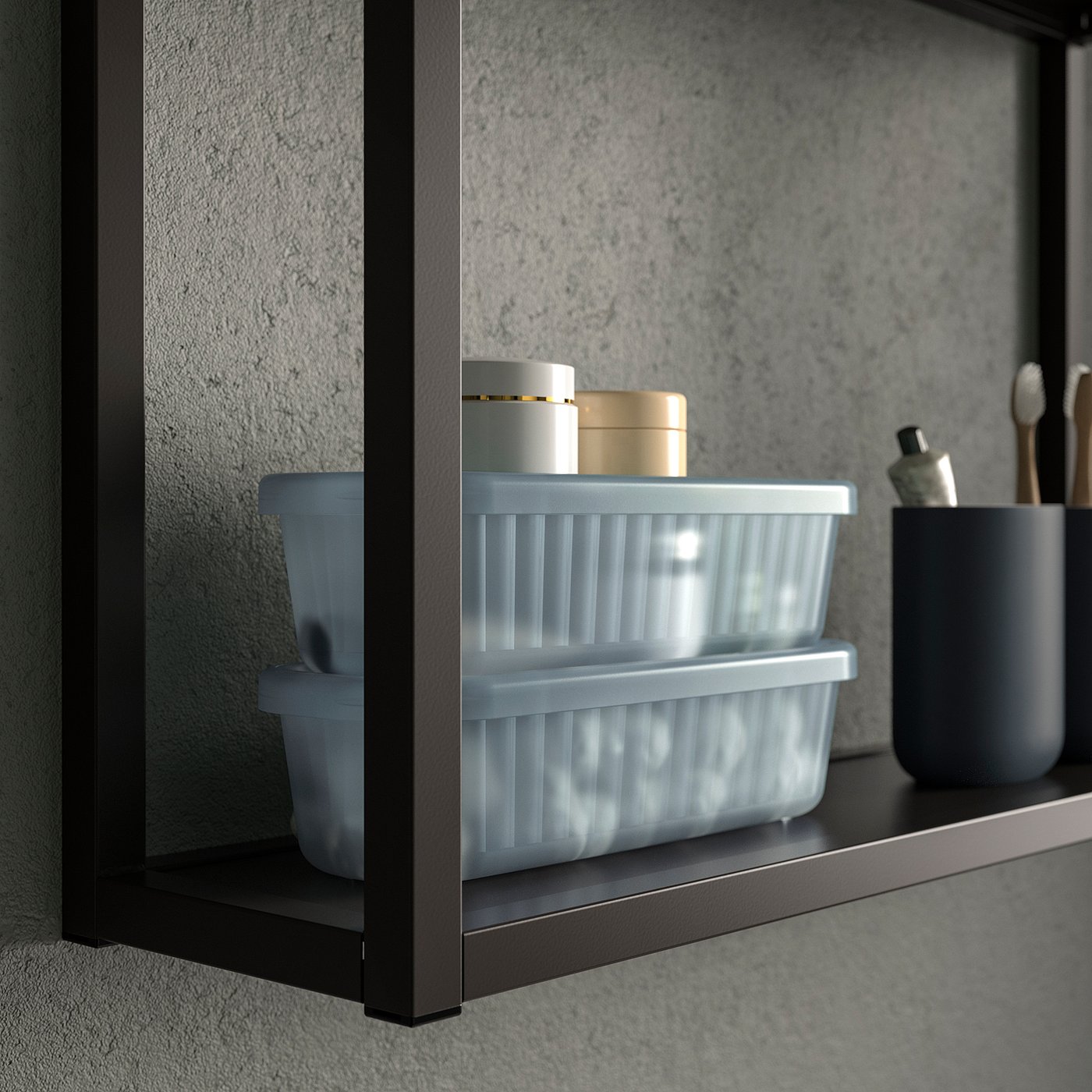 Storage box with lid, transparent gray-blue 3