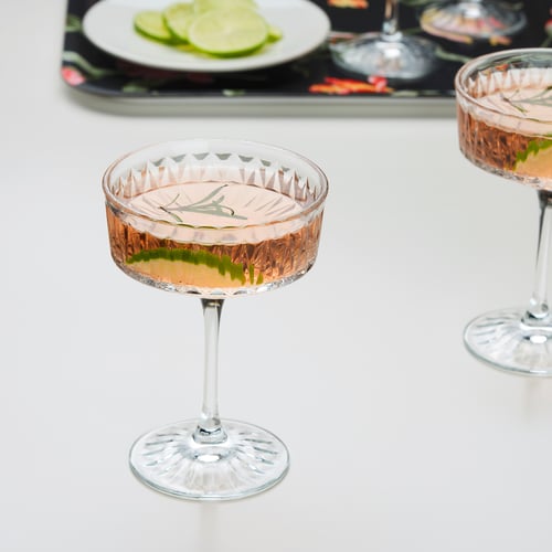 SÄLLSKAPLIG Champagne coupe, clear glass/patterned, 7 oz IKEA