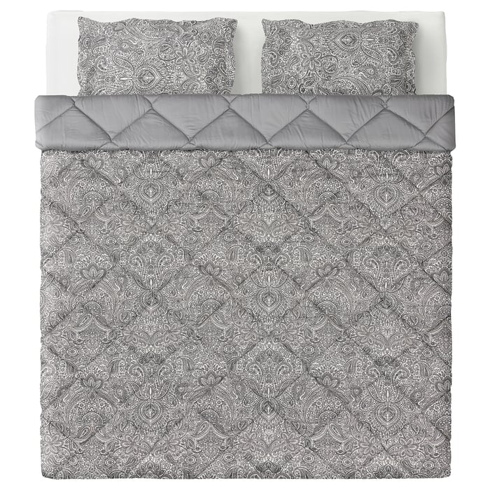 SÄVMOTT comforter and pillowcase(s), gray paisley pattern, Full/Queen IKEA