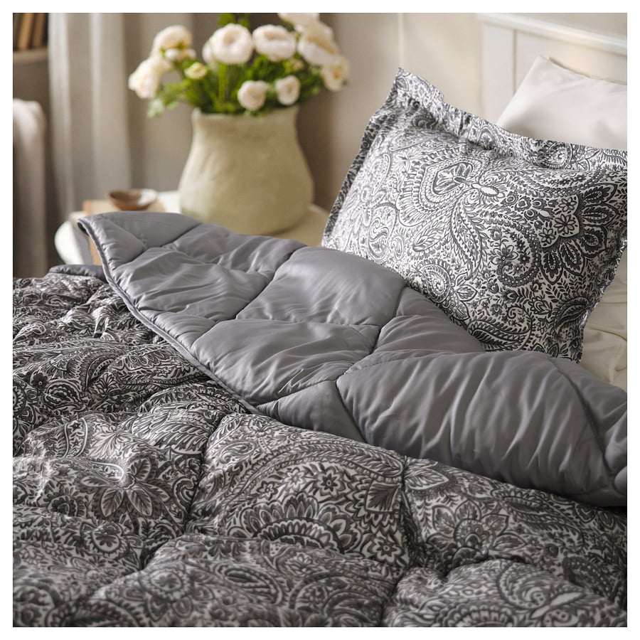 SÄVMOTT comforter and pillowcase(s), gray paisley pattern, Full/Queen