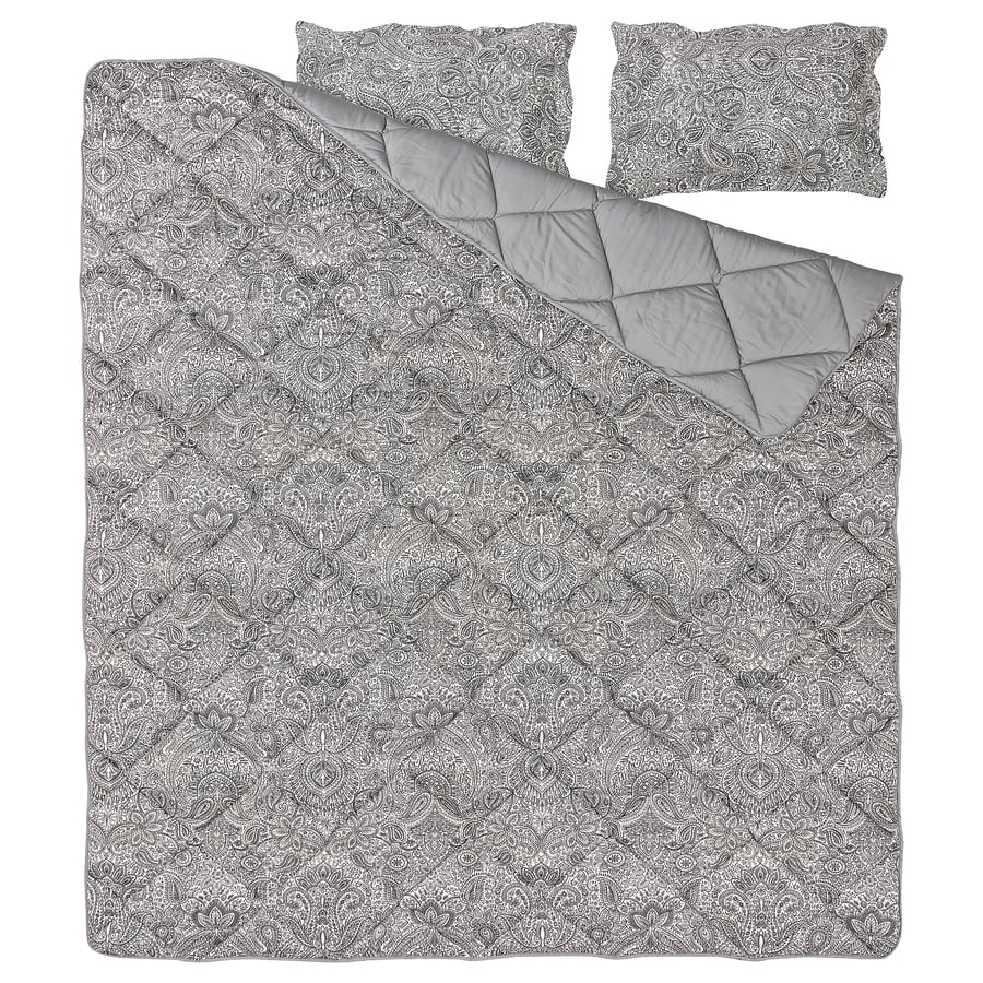 SÄVMOTT comforter and pillowcase(s), gray paisley pattern, Full/Queen