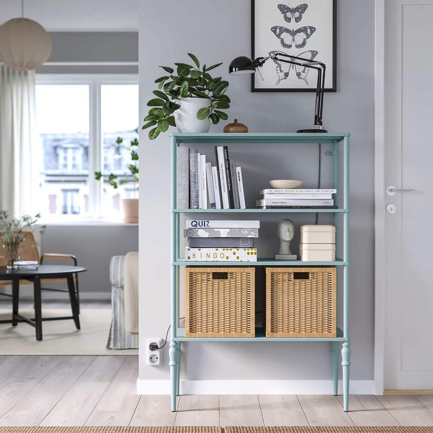 SÅGMÄSTARE shelf unit, light gray-blue, 323/4x141/4x501/4