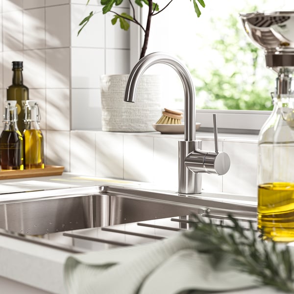 SALLSJÖN Mixer tap single side lever, stainless steel color