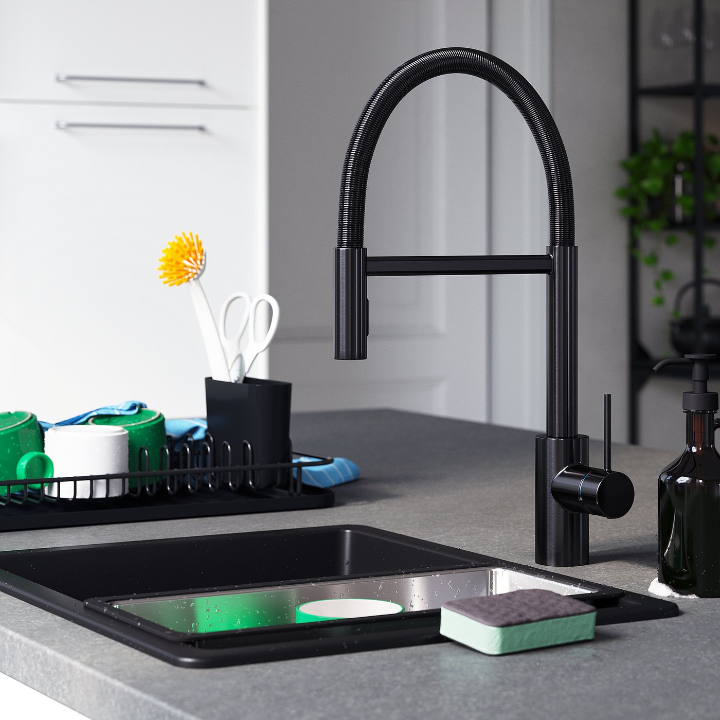 Pull down kitchen faucet with spray, black 2