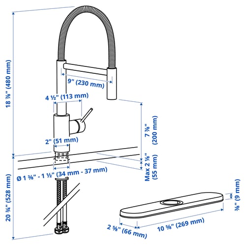 Illustration with measurements for the product: SALLSJÖN.