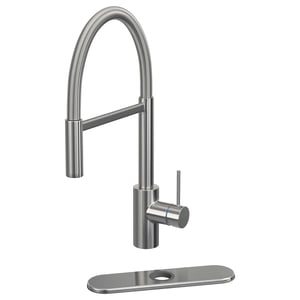 SALLSJÖN kitchen tap, stainless steel, high arc, dual spray.