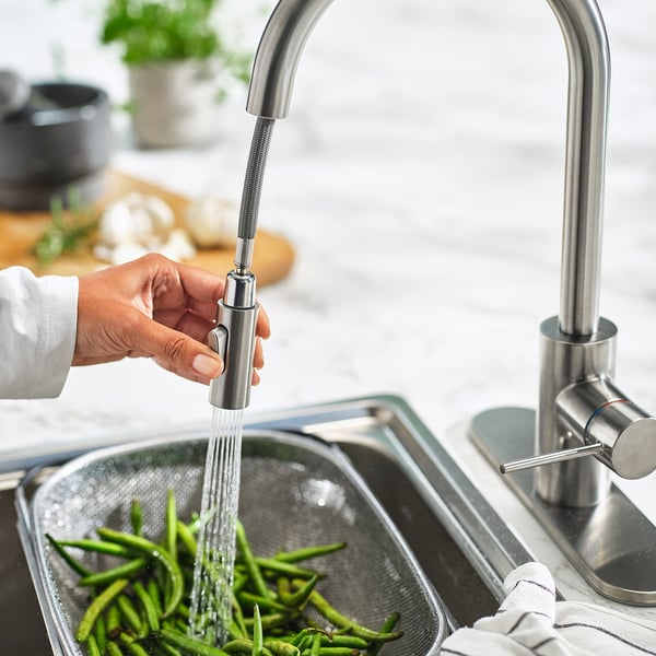 SALLSJÖN Pull out kitchen faucet with spray, stainless steel color