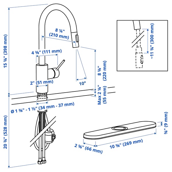 SALLSJÖN Pull out kitchen faucet with spray, stainless steel