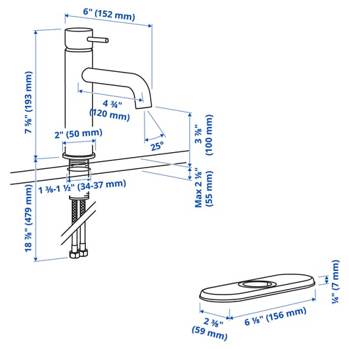 Illustration with measurements for the product: SALLSJÖN.
