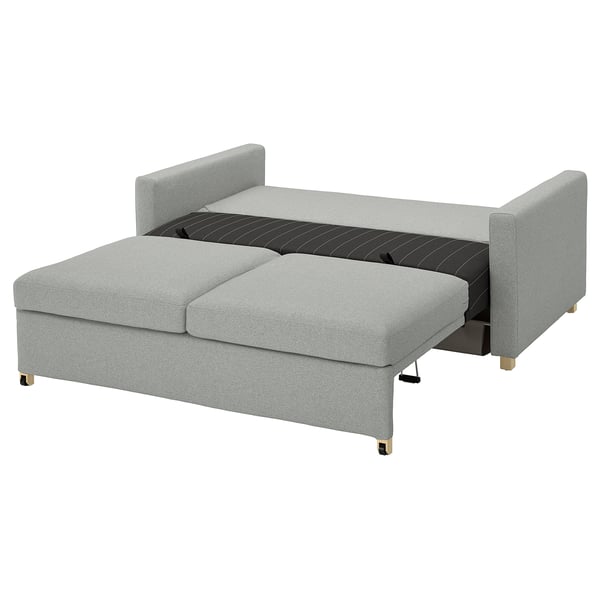 Grey SALTSJÖBADEN sofa-bed with gold legs, modern, recycled upholstery.