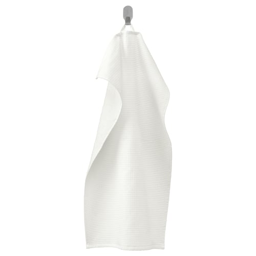 SALVIKEN white towel. Soft, absorbent cotton. Waffle and terry sides. Hangs neatly.