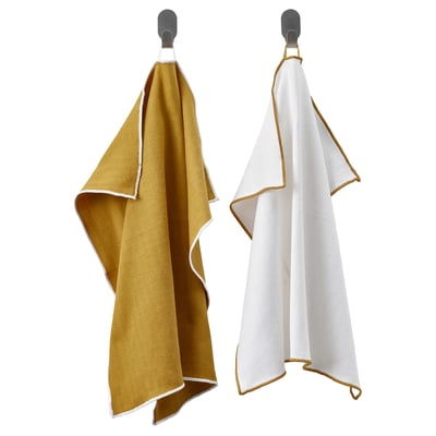 SANDABBORRE Dish towel, white/dark yellow, 20x20 "