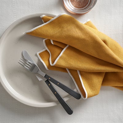 SANDABBORRE Dish towel, white/dark yellow, 20x20 "