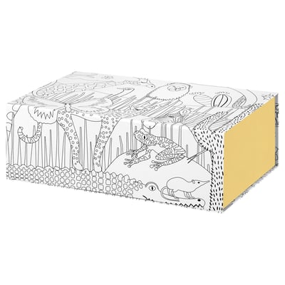 SANDLÖPARE Box, patterned/yellow, 9 ¾x6 ¾x3 ¼ "